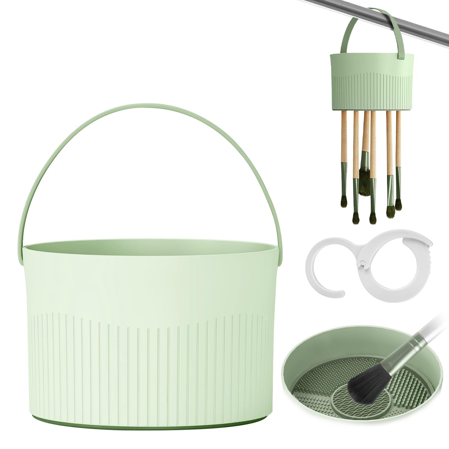 Bagado 2024 New Makeup Brush Cleaning Mat 3 in 1 Silicone Makeup Brush Cleaning Bowl with Brush Drying Rack Makeup Brush Cleaning Tool Organizer for Makeup Brushes, Sponges, Powder Puffs (Green)