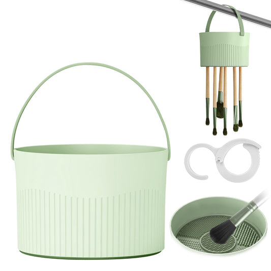 Bagado 2024 New Makeup Brush Cleaning Mat 3 in 1 Silicone Makeup Brush Cleaning Bowl with Brush Drying Rack Makeup Brush Cleaning Tool Organizer for Makeup Brushes, Sponges, Powder Puffs (Green)