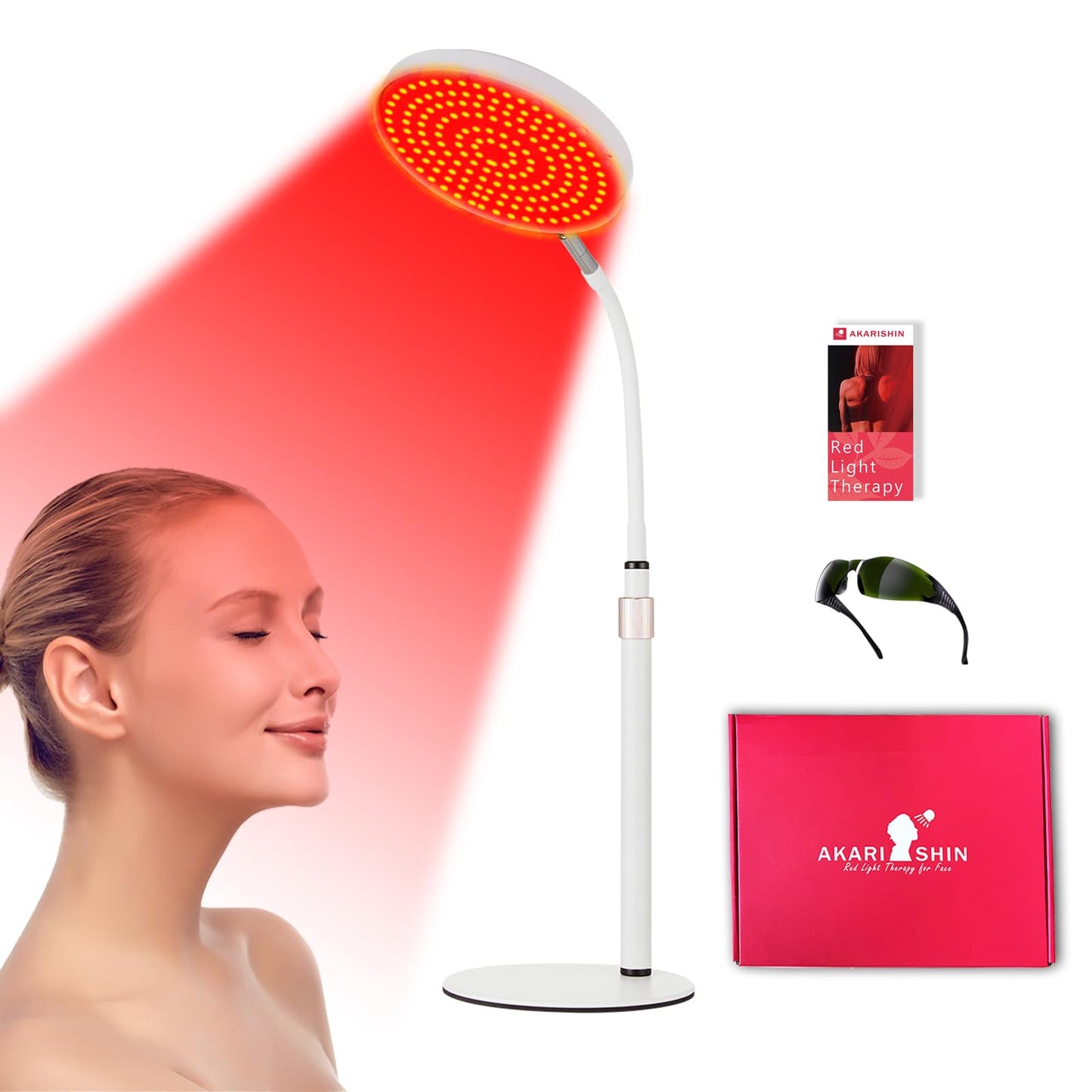 Akarishin Red Light Therapy Lamp for Face- Facial and Body Treatment with Adjustable Height Stand, 120 LEDs, 590nm, 660nm, 660nm+940nm - Alleviate Muscle Soreness, Skin Vitality