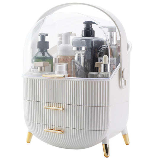 RMAN Makeup Organizer for Vanity Make up and Cosmetics Storage with Lid and Drawers Skincare Organizers Display Cases for Countertop Bathroom Dresser