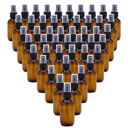 SYNTECSO 48 Pack 2oz Amber Plastic Spray Bottles, Fine Mist Spray Bottles for Essential Oils, Water Spray Bottle for Hair Plant & Cleaning Solution