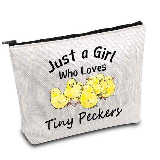 BDPWSS Chicken Cosmetic Bag Chicken Lover Gift Crazy Chicken Lady Gift Just A Girl Who Loves Tiny Peckers Gift For Chicken Owner Chicken Mom Gift (Girl loves tiny)