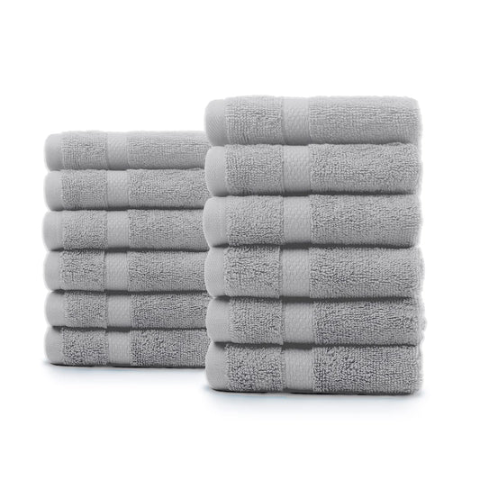Villa Celestia 650 GSM Premium Lt. Grey Wash Cloths, 100% Cotton Face Wash Cloth for Your Body Soft Wash Cloths for Face and Body Face Towels, Washcloths Light Grey Face Cloths Pack of 12 (12"X12")