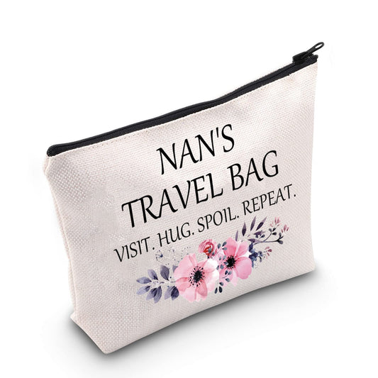POFULL Nan Bag for Nan Gift for Mother's Day Nan’s Travel Bag Visit Hug Spoil Repeat Travel Cosmetic Pouch Nan Birthday Gift (Nan’s Travel Bag)