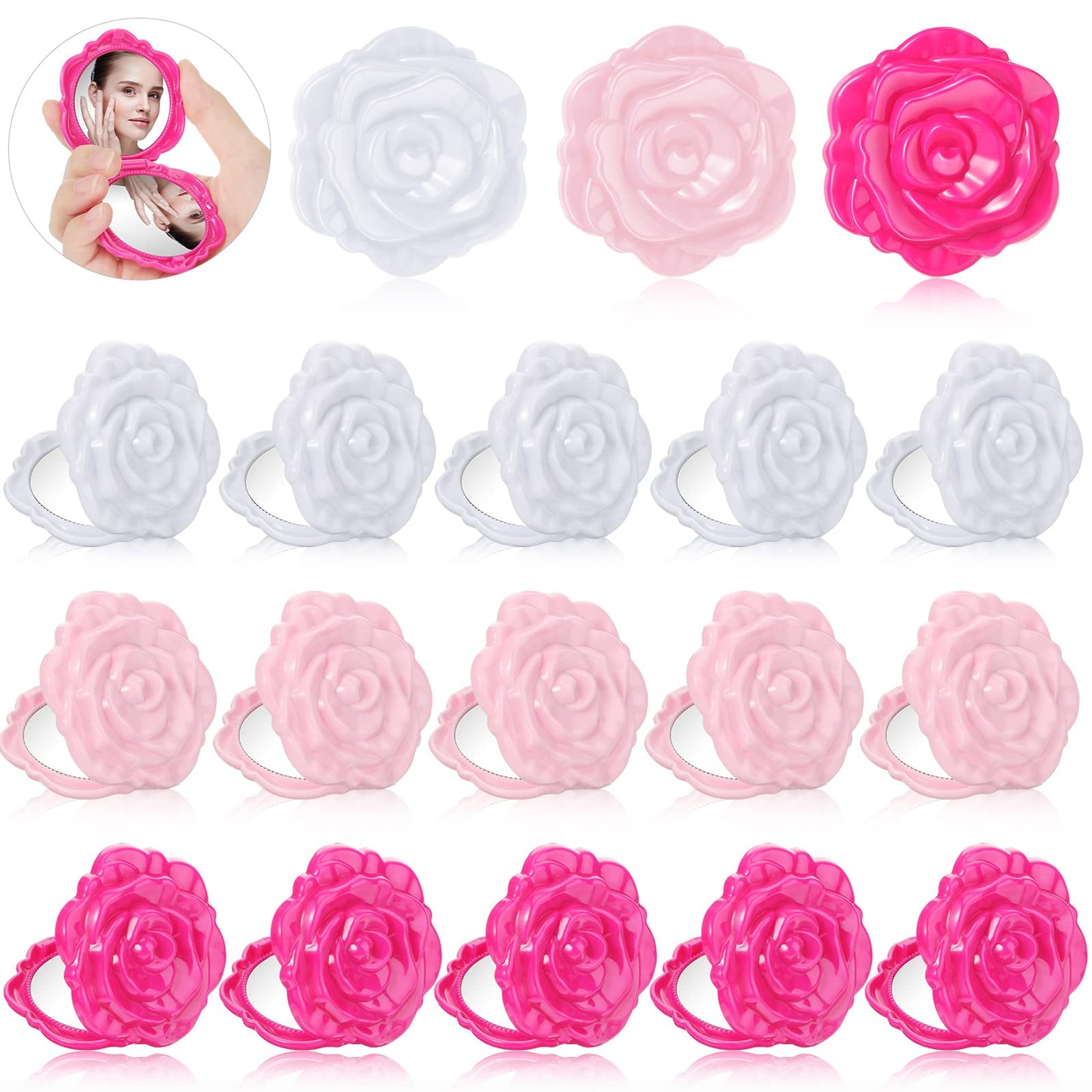 30 Pcs Compact Mirrors Bulk Pink Rose Flower Plastic Makeup Mirror Handheld Pocket Foldable Bridal Shower Wedding Party Favors for Bridesmaids Guest Women Girls Gifts Travel Supplies