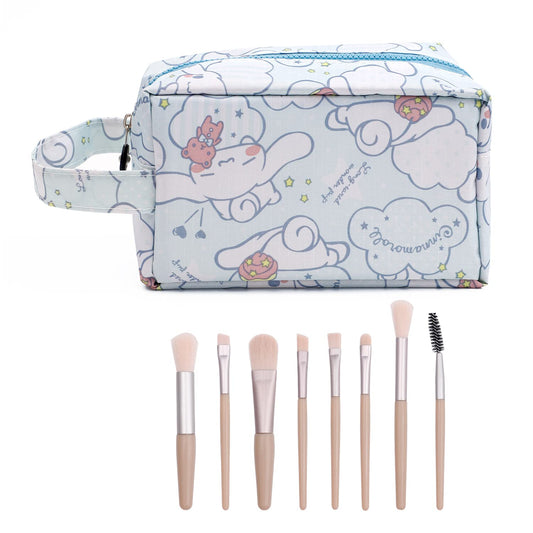 U-CHYTY Cartoon Kitty Makeup Bag with Makeup Brush Plush Stitch Cosmetics Case 8 Pcs Cosmetic Brush Kawaii Capacity Bag for Women Girl-4
