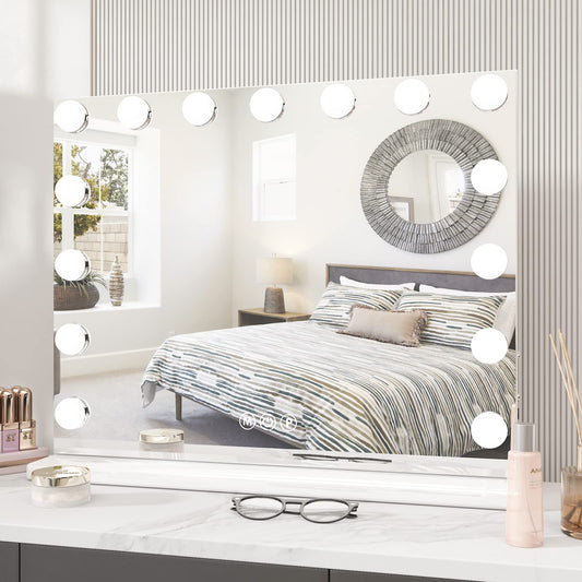 Poseerkey Hollywood Lighted Makeup Mirror with 15 Dimmable LED Bulbs for Dressing Room & Bedroom, Smart Touch Control, White