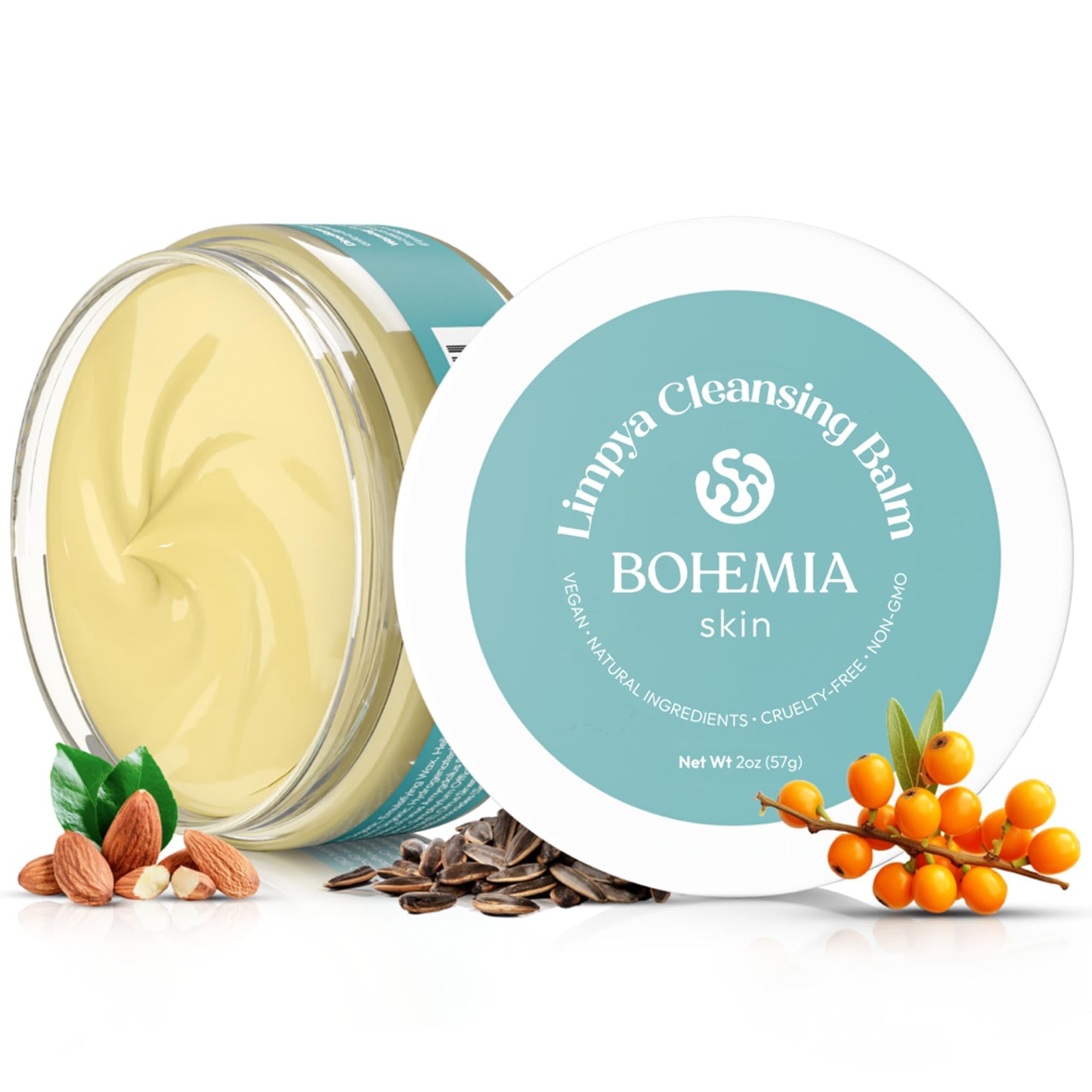 Bohemia Skin Limpya Cleansing Balm - Hydrating & Moisturizing Facial Cleanser & Makeup Remover Balm for All Skin Types - Natural Deep Pore Cleanser with Vitamin E & Botanical Extracts (2oz)