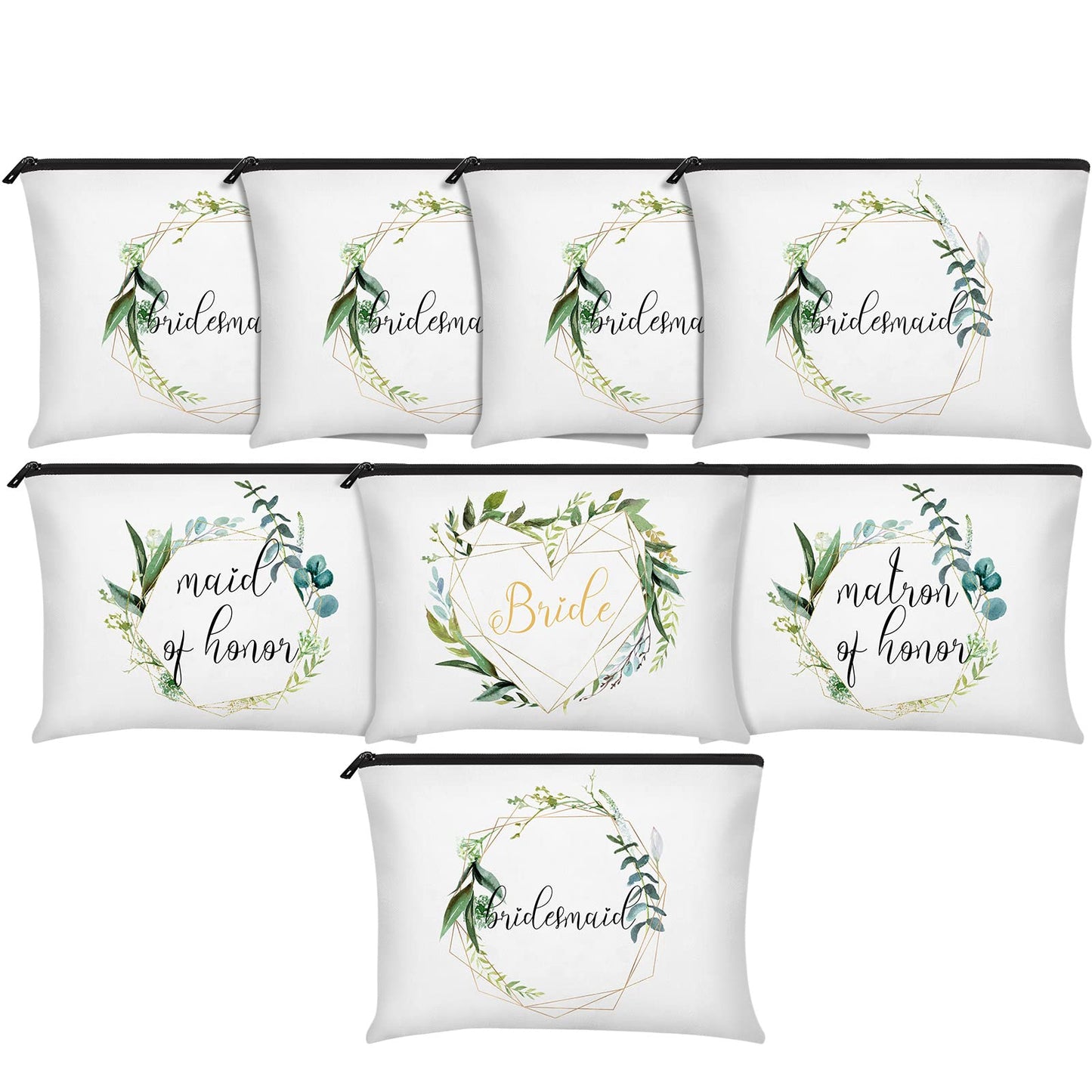 8 Pieces Bridesmaids Wedding Bridal Makeup Canvas Bag Matron of Honor Bag Wedding Print Cosmetic Bag for Women Brides Bridesmaids Parties (Leaves Pattern)