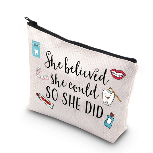 TSOTMO Dental Inspirational Gift She Believed She Could So She Did Dentist Zipper Pouch Makeup Bag DA DH Graduation Gift (She believed Dental)