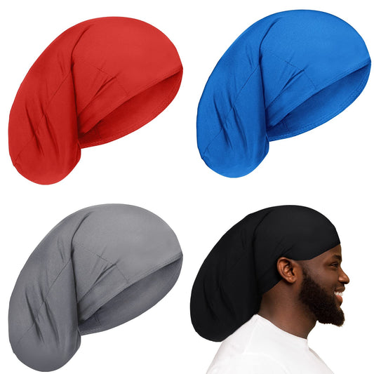 4 Pieces Unisex Dreadlock Cap Long Hair Dreads Head Wrap Sleeping Cap Hair Accessories Sleep Bonnet for Men Women (Red, Blue, Dark Gray, Black)