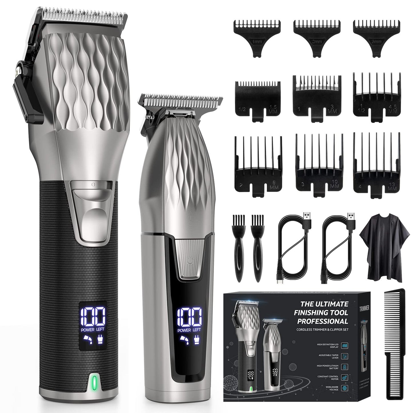 Zaekary Professional Hair Clippers for Men, Professional Barber Clippers and Trimmer Set, Cordless Beard Trimmer Haircut Grooming Kit Gift for Men Women Kids (Black) (B2)