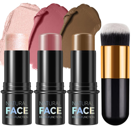 3Pcs Cream Contour Stick Makeup Kit,Shades with Highlighter Stick,Blush Stick and Bronzer Contour Stick for Sculpt the Cheeks,Long Lasting,Waterproof,Matte & Dewy Finish,LIGHT MEDIUM (#02,05,06)