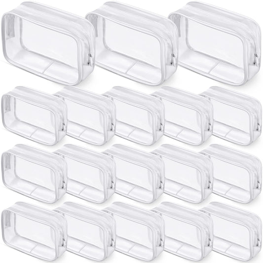 18 Pack Clear Makeup Bags Clear Cosmetic Bag PVC Plastic Zippered Pouches Portable Toiletry Bags for Women Men Travel Vacation Bathroom Organizing (White Border)