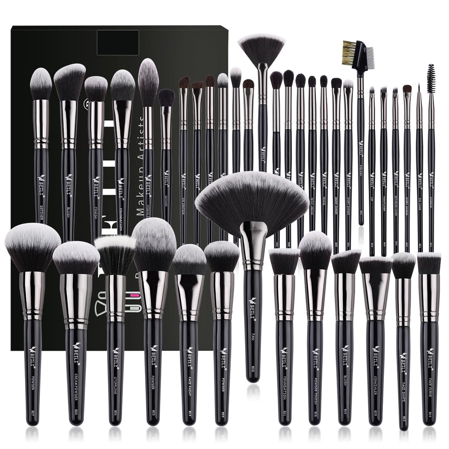 BEILI Makeup Brushes 40Pcs Professional Makeup Brush Set Premium Synthetic Kabuki Foundation Blending Face Powder Blush Concealers Eye Shadows Make Up Brushes Kit