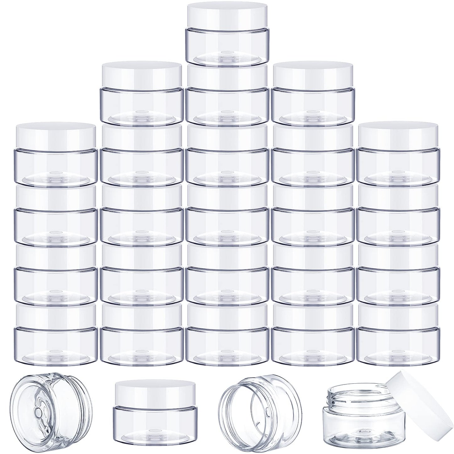 100 Pcs Plastic Jars with Lids Small Clear Containers with Lids Wide Mouth Small Plastic Containers for Lotion, Cream, Rhinestones, Body Butters, Scrub, Acrylic Paint, Travel Storage, Cosmetics (2 oz)