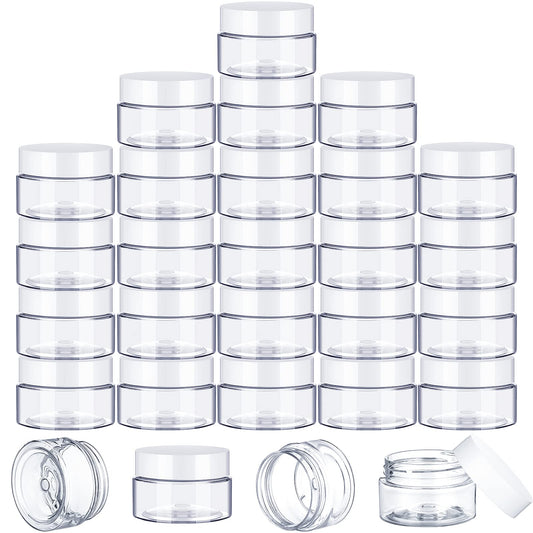100 Pcs Plastic Jars with Lids Small Clear Containers with Lids Wide Mouth Small Plastic Containers for Lotion, Cream, Rhinestones, Body Butters, Scrub, Acrylic Paint, Travel Storage, Cosmetics (2 oz)