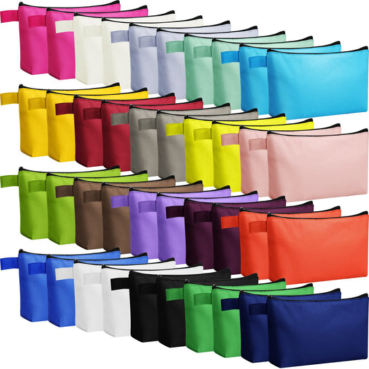 40 Pcs Canvas Makeup Bags Bulk Travel Cosmetic Pouch with Zipper Compact Portable Small Traveling Zippered Toiletry Organizer Plain Blank Colored Pencil Carrying Case in 20 Colors (9.8 x 5 x 2 Inch)