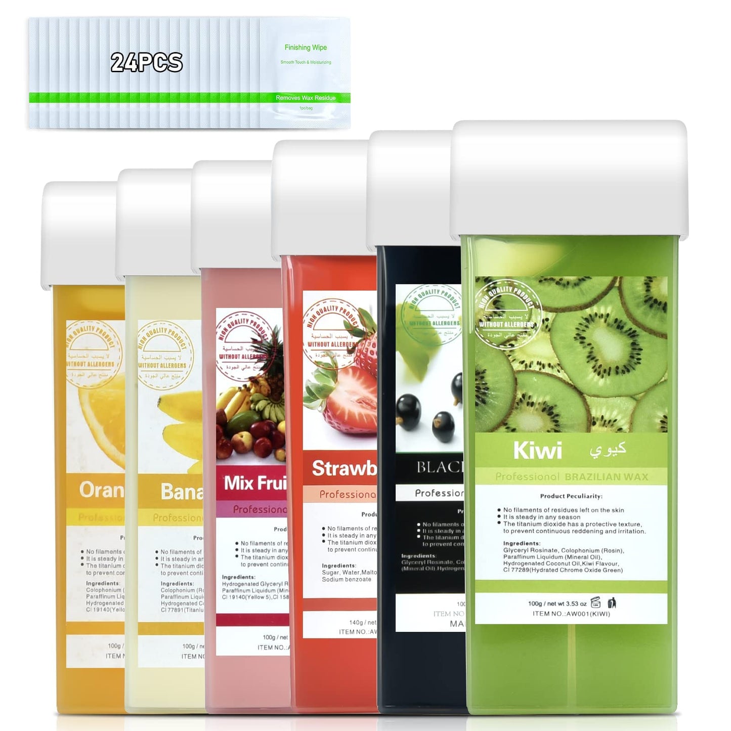 Roll On Wax, Seopri Fruit Combination Hair Removal Wax Cartridge, Depilatory Wax Roller Refill, Hair Removal Wax Roller, Wax Cartridge Refill for Body Waxing, Leg and Arms (6 Pack)