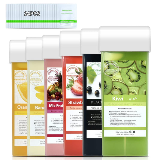 Roll On Wax, Seopri Fruit Combination Hair Removal Wax Cartridge, Depilatory Wax Roller Refill, Hair Removal Wax Roller, Wax Cartridge Refill for Body Waxing, Leg and Arms (6 Pack)