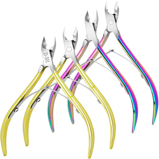 4 Packs Cuticle Nipper, Premium Stainless Steel Cuticle Trimmer for Manicure & Pedicure at Home/Spa/Salon [Gold and Rainbow Color]