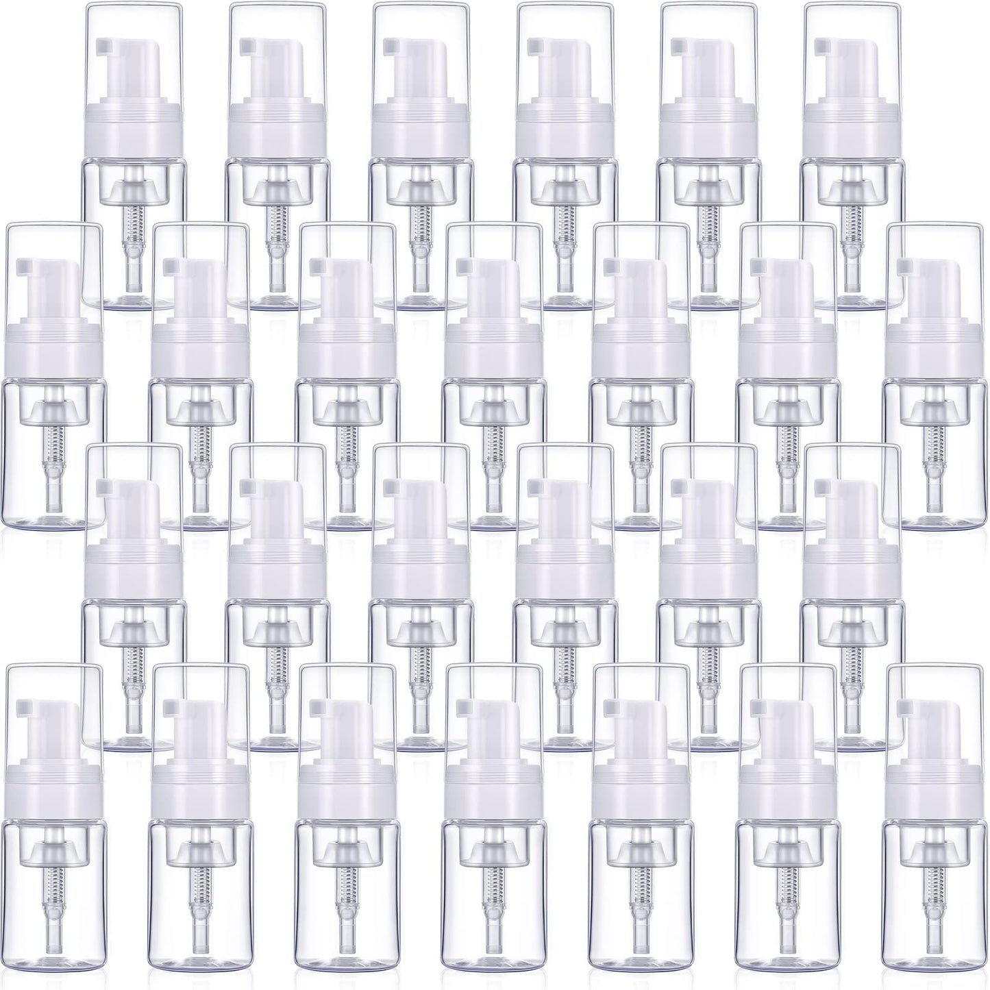50 Pack Foam Pump Bottle 1oz/ 30ml Refillable Dispenser Travel Size Plastic Mini Foam Pump Bottle Lash Shampoo Bottles Portable Clear Mini Foaming Bottle for Shampoo Cleaning Lash Cosmetics Packaging