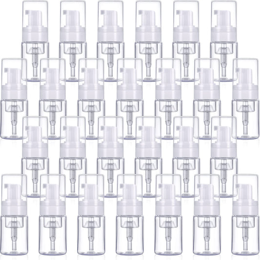 50 Pack Foam Pump Bottle 1oz/ 30ml Refillable Dispenser Travel Size Plastic Mini Foam Pump Bottle Lash Shampoo Bottles Portable Clear Mini Foaming Bottle for Shampoo Cleaning Lash Cosmetics Packaging