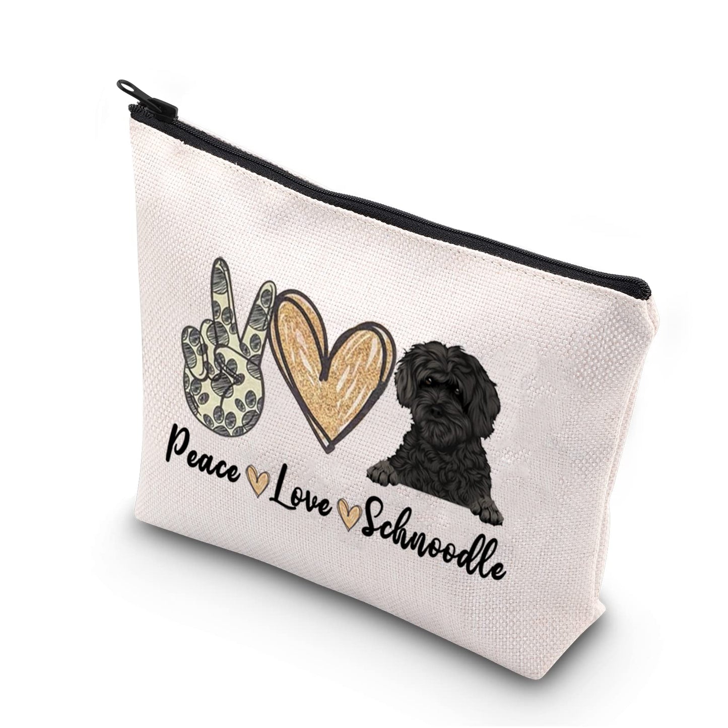 Schnoodle Mama Gift Peace Love Schnoodle Cute Puppy Themed Makeup Bag for Dog Lover (PLSchnoodle)