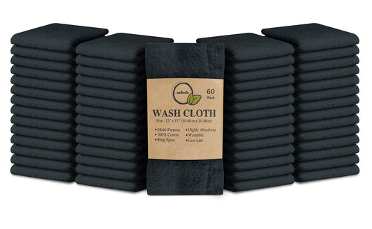 Softolle 100% Cotton Ring Spun Wash Cloths – Bulk Pack of Washcloths – 12x12 Inches – Wash Cloth for Face, Highly Absorbent, Soft and Face Towels (Grey, 60 Pack)