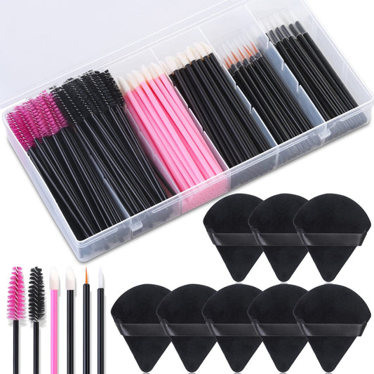 248 Pcs Disposable Makeup Applicators with Triangle Puffs, Mascara wands, Lip/Eyeliner Brushes Disposable Makeup Applicator Kit for Makeup Artist Supplies