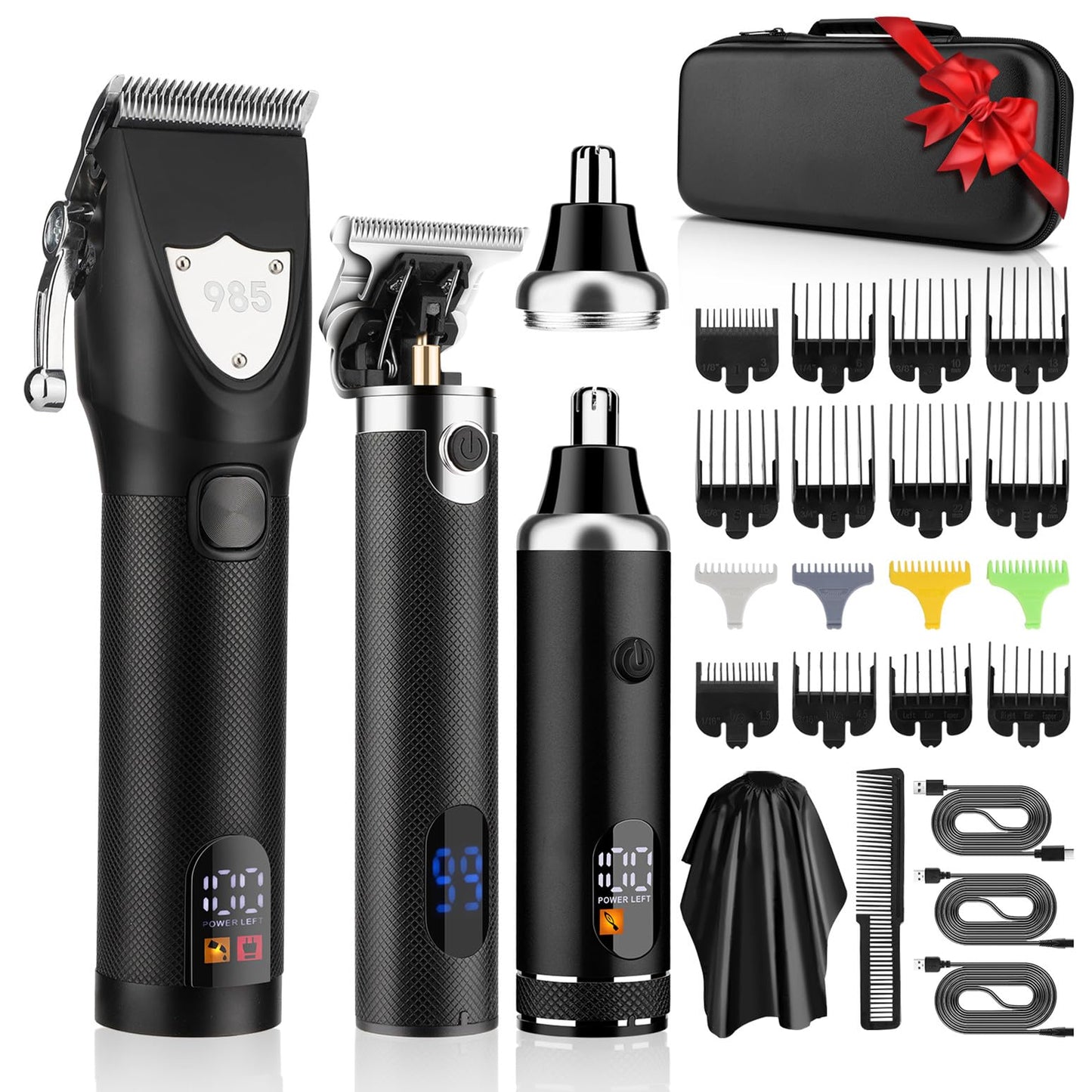 RESUXI Hair Clipper for Men T Blade Zero Gapped Nose Hair Trimmer Set, Professional Cordless Barber Clippers Hair Cutting Machine Haircut Grooming Kit Mens Gifts,Black