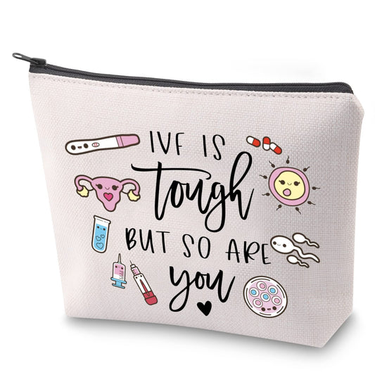 ZJXHPO IVF Infertility Themed Women Ladies Cosmetic Bag IVF Is Tough But So Are You Makeup Bag With Zipper Gift For Wife Her (IVF Tough)