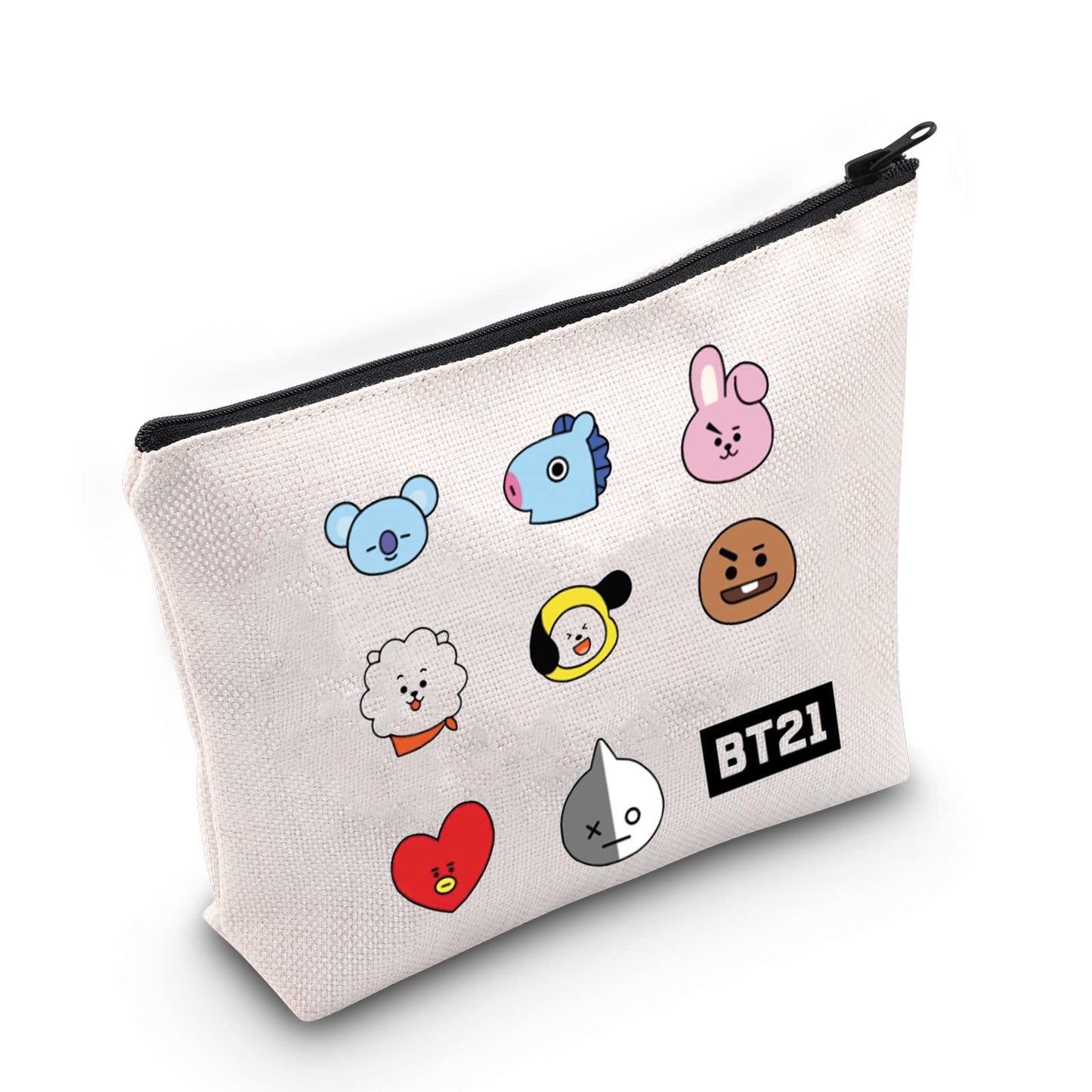 BLUPARK K-pop Characters Makeup Bag Bangtan Boys Gift for Army Singer Fan Gift BT Inspired Zipper Pouch Bag (BT bag)