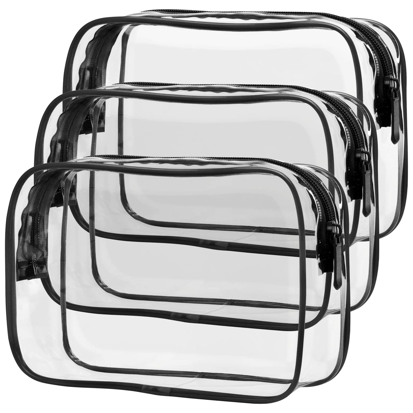 PACKISM Clear Makeup Bags - 3 Pack Quart Size Travel Bag TSA Approved Clear Travel Bags for Toiletries, Clear Cosmetic Bags Carry on Clear Toilety Bag TSA Approved Toiletry Bags, Black Large