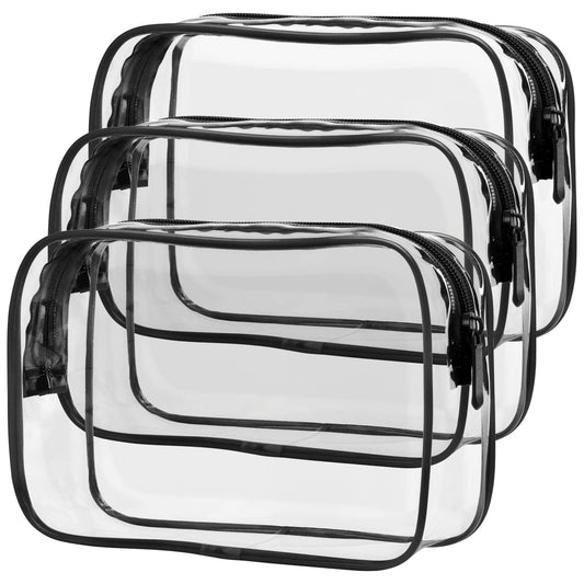 PACKISM Clear Makeup Bags - 3 Pack Quart Size Travel Bag TSA Approved Clear Travel Bags for Toiletries, Clear Cosmetic Bags Carry on Clear Toilety Bag TSA Approved Toiletry Bags, Black Large