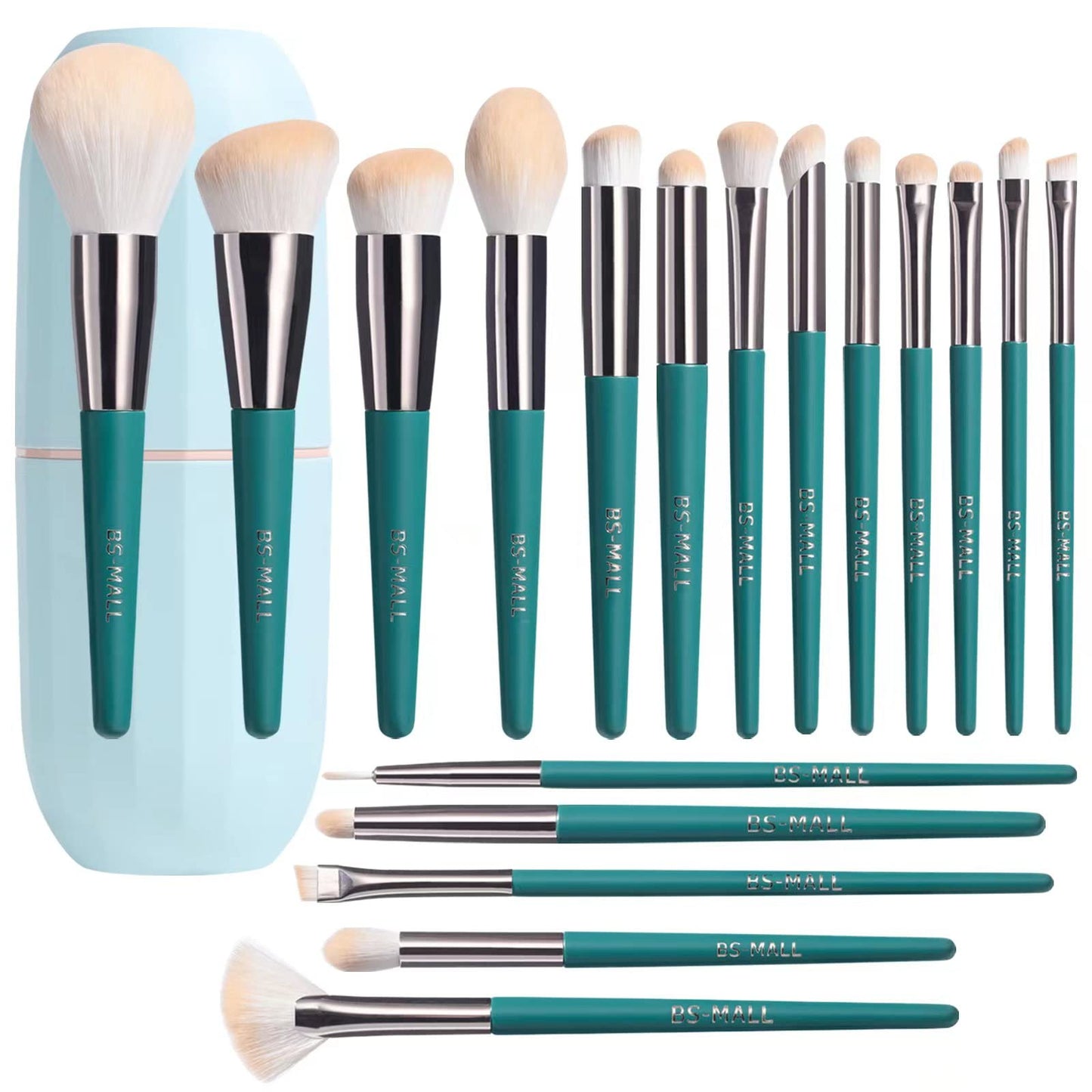 BS-MALL Makeup Brush Set 18 Pcs Premium Synthetic Foundation Powder Concealers Eye shadows Blush Makeup Brushes with black case (E-Green)