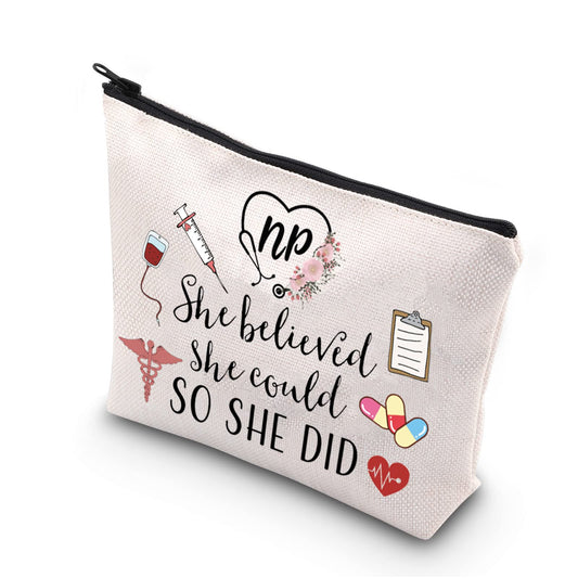 TSOTMO Nurse Practitioner Gift She Believed She Could So She Did 2022 Nurse Graduation Gift Makeup Bag (She Believed NP)