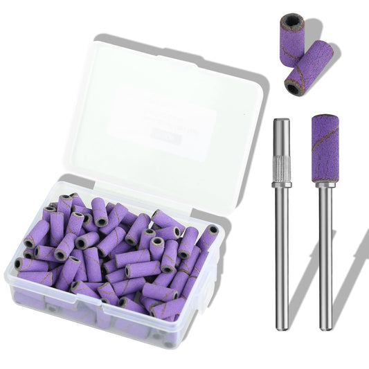 C12rtive 100 Pcs 3mm Professional Small Sanding Bands & 2Pcs Small Mandrel Bit Set for Nail Drill,180# Upgrade Design 3mm Mini Sanding Bands for Manicures and Pedicure with Stainless Steel Shaft