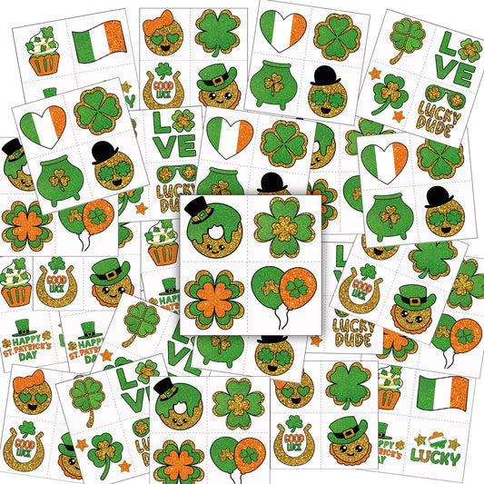 St Patrick's Temporary Tattoos 100 Glitter Party Favor for Kids, Saint Patrick Day Party Supplies Leprechaun, Clover, Coins, Rainbow, Shamrock, Gifts for Toddlers Girls Boys, Goodie Bags Fillers