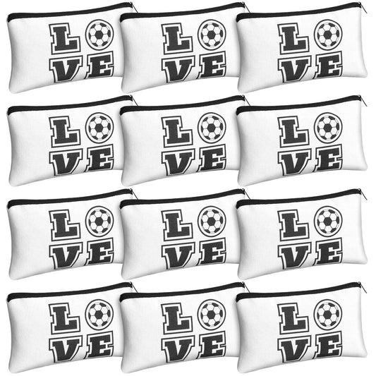 12 Pieces Soccer Makeup Bag Cosmetic Bag with Words Soccer Travel Storage Bags Portable Storage Case Toiletry Bag Accessories with Zippers for Soccer Players Teams Women Girls (White Soccer Style)