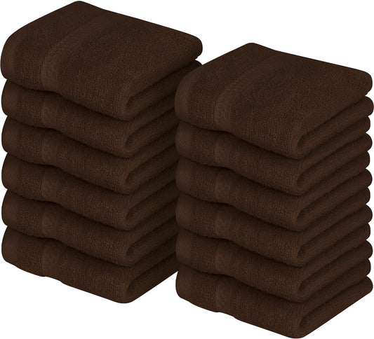 Utopia Towels [12 Pack Premium Wash Cloths Set (12 x 12 Inches) 100% Cotton Ring Spun, Highly Absorbent and Soft Feel Essential Washcloths for Bathroom, Spa, Gym, and Face Towel (Dark Brown)