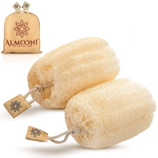 Almooni Egyptian Loofah Exfoliating Body Scrubber, Natural Real Egyptian Shower Loofah Sponge Body Scrubber for Women and Men, for Body and Face That Will Get You Clean - 3 Count (1 Pack)