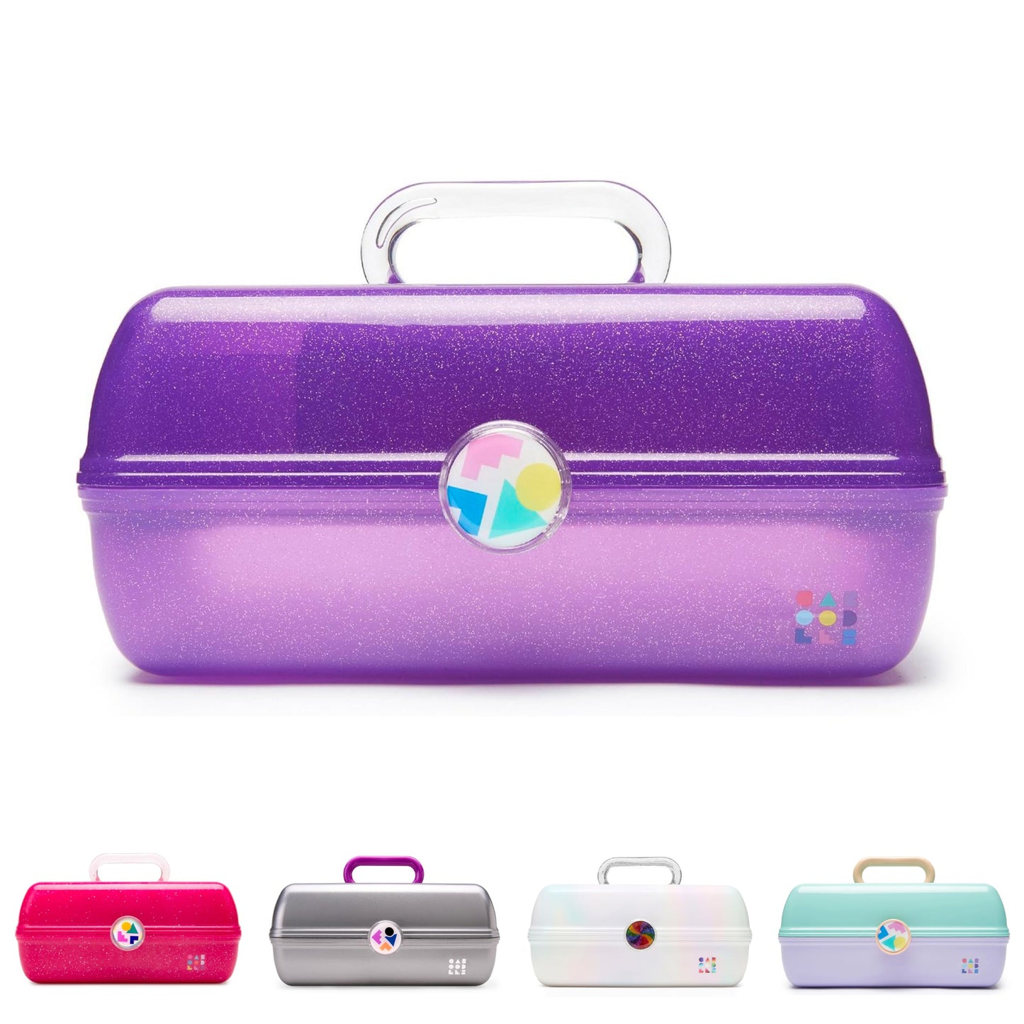 Caboodles On-The-Go Girl Makeup Box, Purple Sparkle, Hard Plastic Makeup Organizer Box, Built-In Mirror, Secure Latch for Safe Travel, Spacious Storage for Large Items