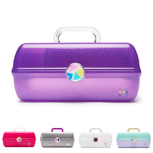 Caboodles On-The-Go Girl Makeup Box, Purple Sparkle, Hard Plastic Makeup Organizer Box, Built-In Mirror, Secure Latch for Safe Travel, Spacious Storage for Large Items