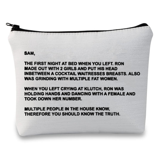 TV Series Inspired Gift The Note to Sam Makeup Bag The Letter Cosmetic Bag Travel Pouch with Zipper for Fans (The Letter Fluorescent White)