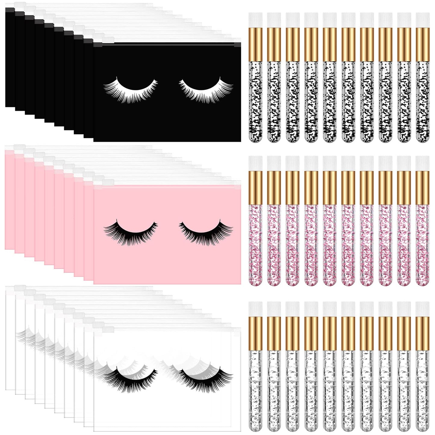 60 Pcs Lash Shampoo Brushes Set, Nose Pore Deep Cleaning Brush Makeup Lash Aftercare Bags Lash Brushes for Cleansing Zipper Cosmetic Eyelash Bags Eyelash Extension Brush for Women Girl(Glitter Style)
