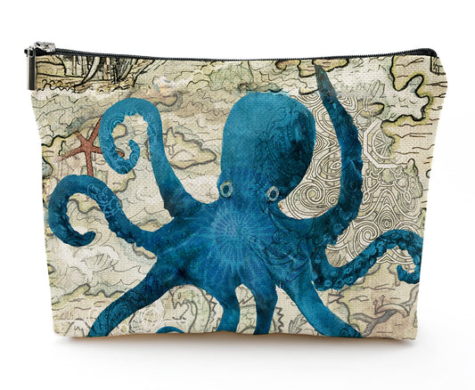 YUMQSEOS Makeup Bag for Women Travel Makeup Bag Large Cosmetic Bag Zipper Pouch Toiletry Bags Makeup Organizer Bag 7X10in - Octopus Retro