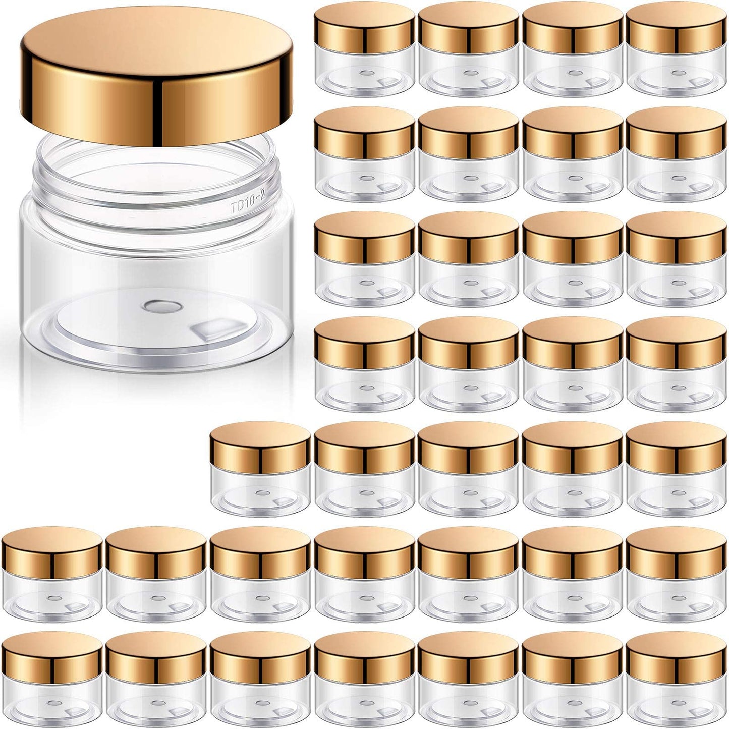 36 Packs Plastic Jars Round Clear Leak Proof Cosmetic Container Jars with Inner Liners and Black Lids for Lotions Ointments Travel Make Up Storage (1 oz, Gold)