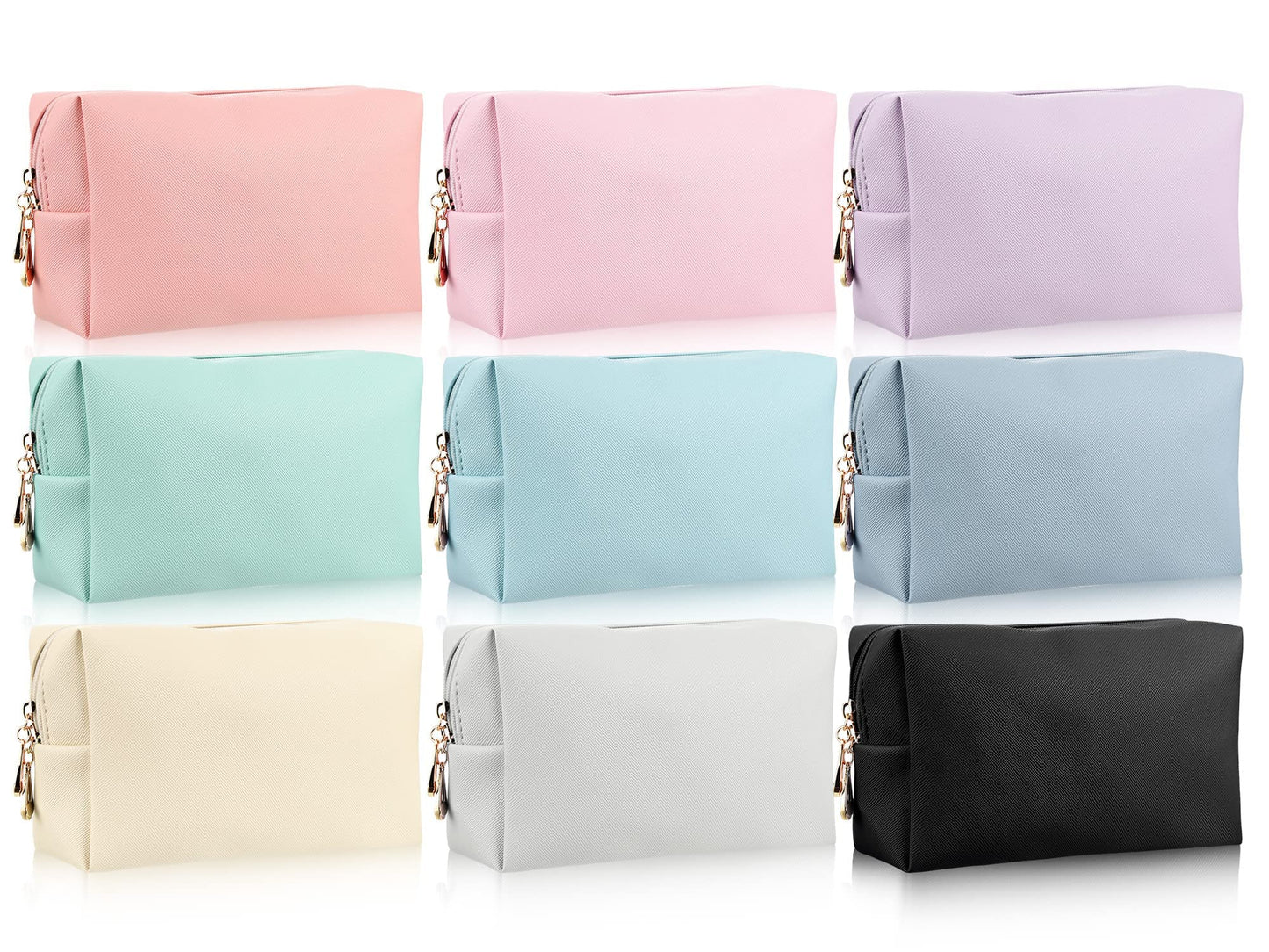 9 Pcs Small Preppy Makeup Bag Leather Zipper Cosmetic Bag Water Resistant Versatile Makeup Pouch Travel Cosmetic Organizer Portable Toiletry Bag Daily Storage Beauty Bag Organizer for Women Girls Gift