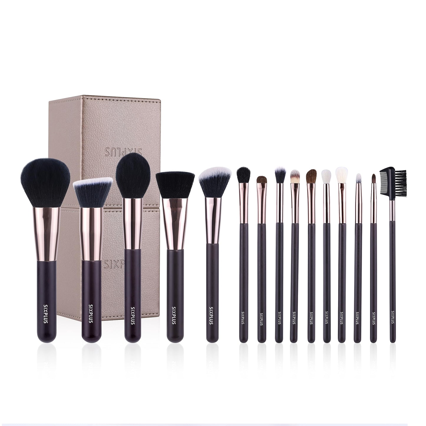 70% SALEï¼�SIXPLUS 15pcs Coffee Makeup Brush Set with Makeup Holder (coffee)